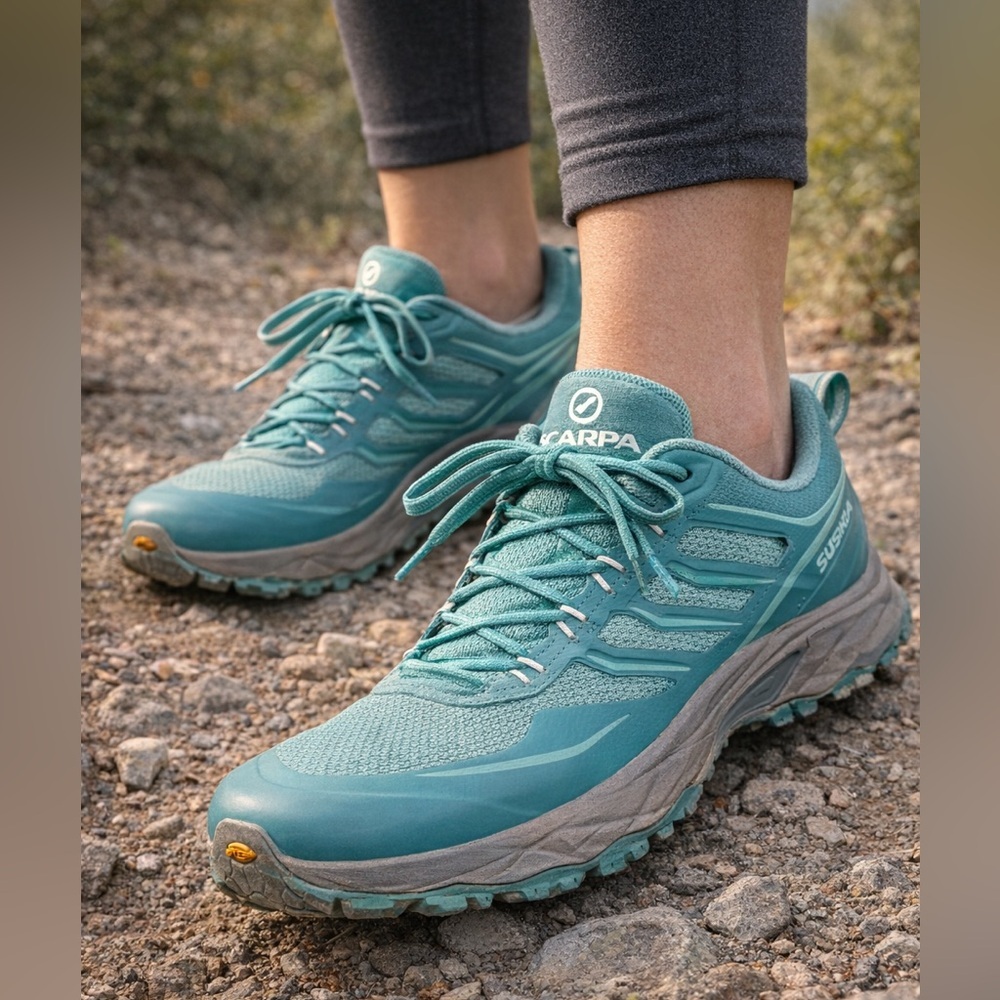 SCARPA Rush Trail Shoes Women’s 10 / Men’s 9 Teal Vibram Hiking Trail Running Sn